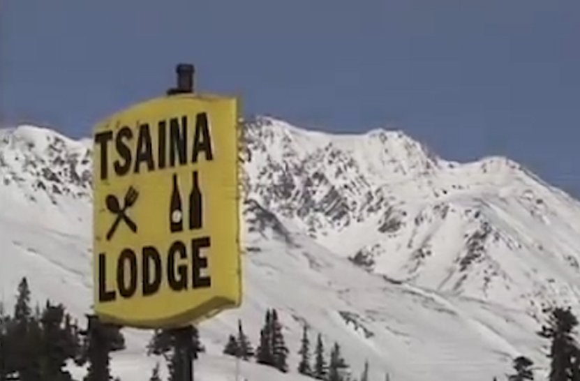 The original Tsaina Lodge sign on the Richardson Highway, Thompson Pass, Alaska