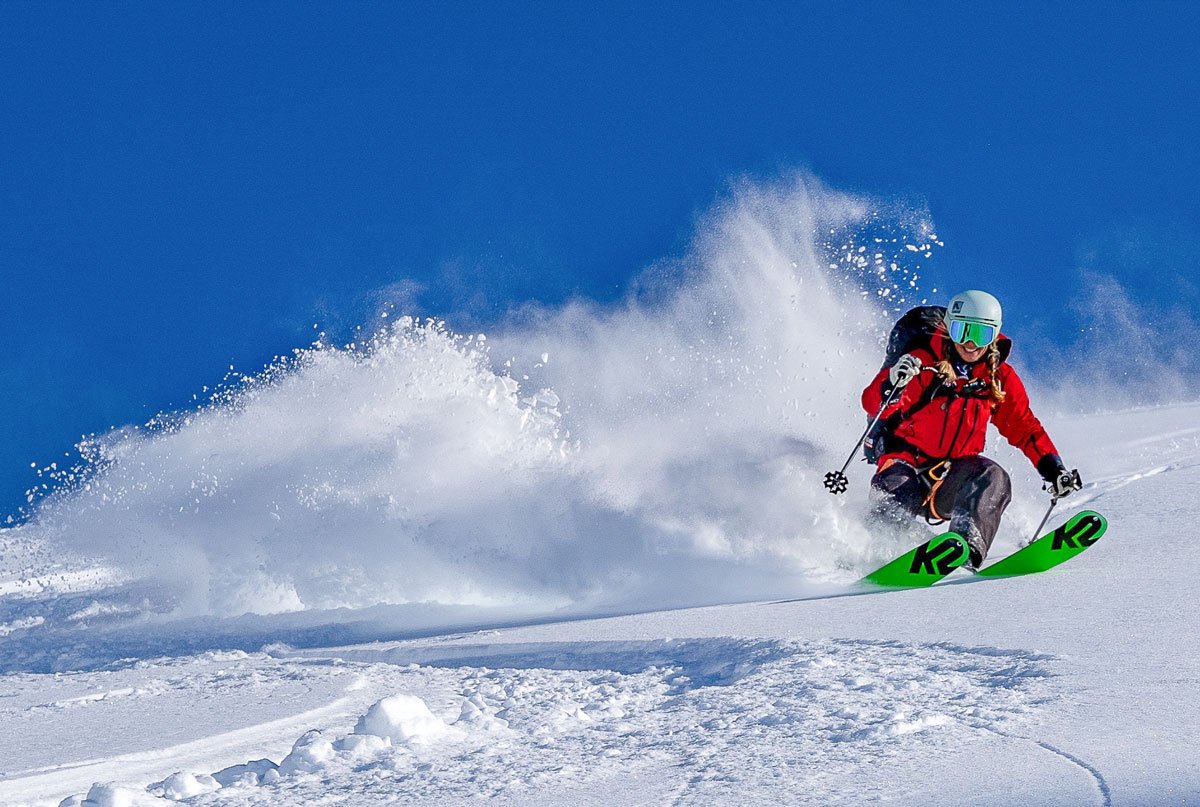Deep maritime powder clinging to a steep Chugach face, Alaska