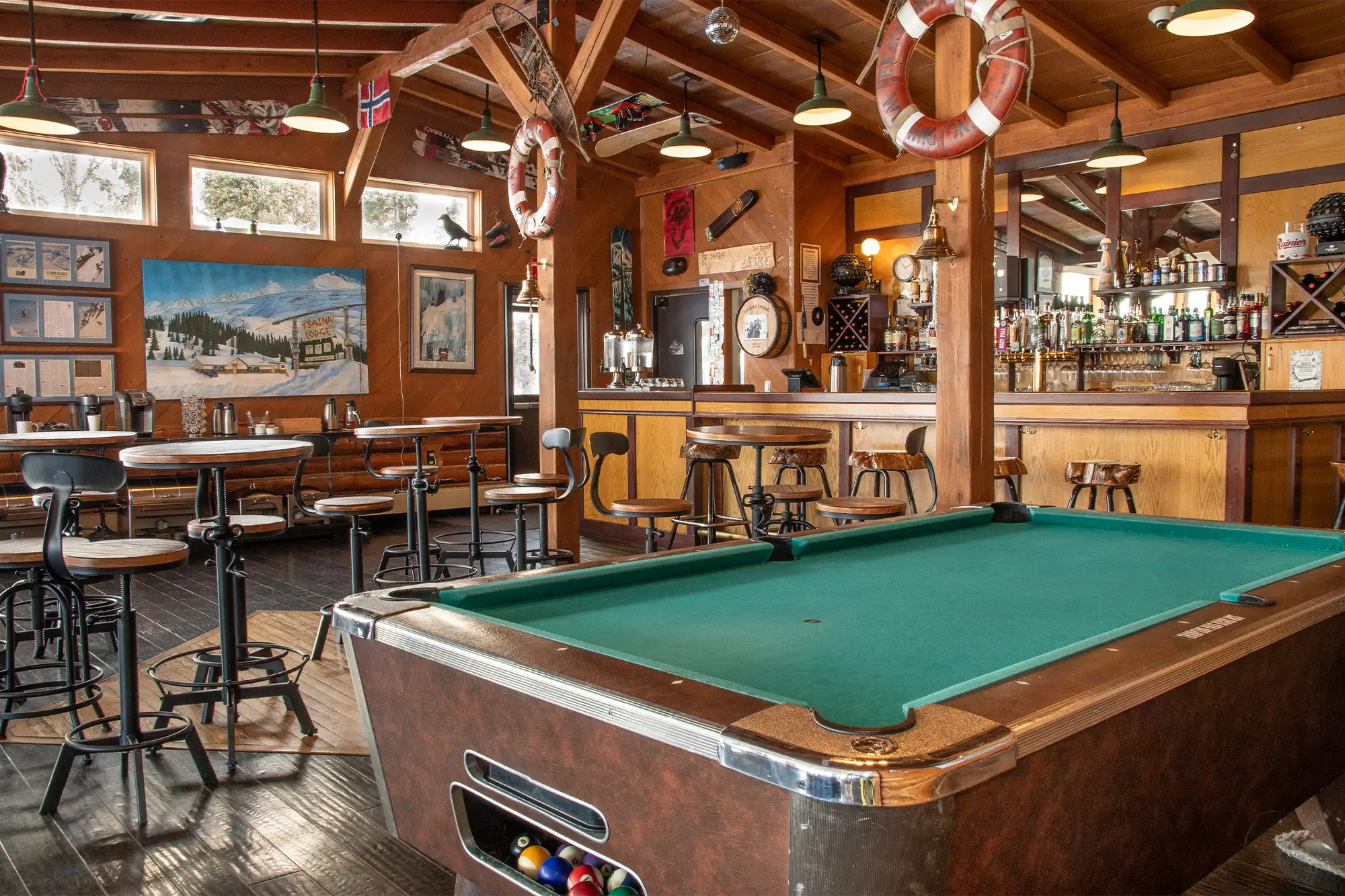 The bar and kitchen area at the legendary Tsaina Lodge, Alaska