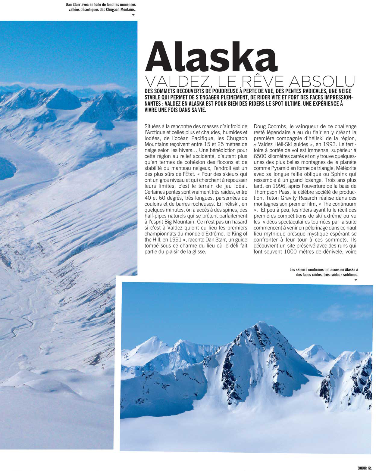 Article de presse revue spécialisée ski snowboard sports extrêmes Valdez Heli-Ski Guides Alaska