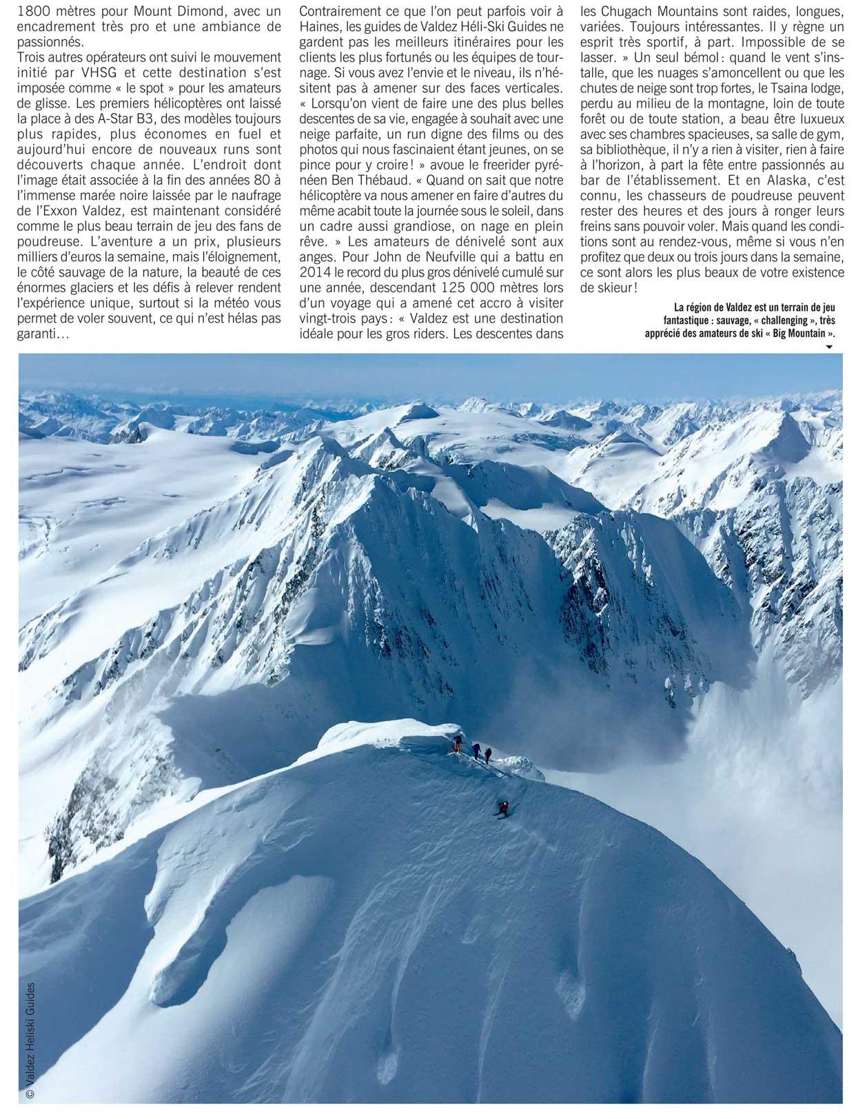 Article de presse revue spécialisée ski snowboard sports extrêmes Valdez Heli-Ski Guides Alaska