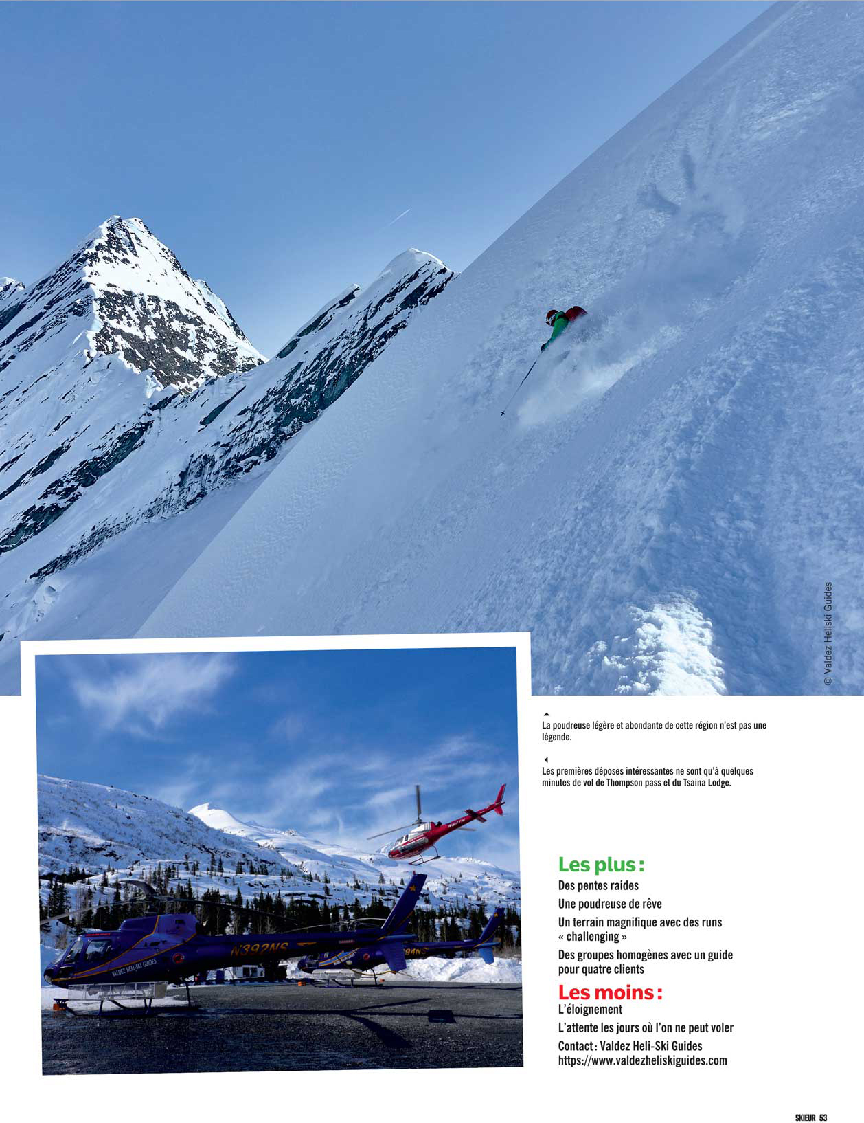 Article de presse revue spécialisée ski snowboard sports extrêmes Valdez Heli-Ski Guides Alaska